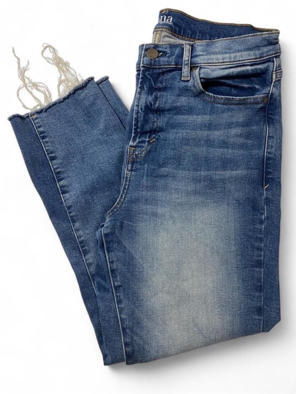 a.n.a. High Rise Straight Leg Raw Hem Ankle Jeans Blue Stretch Denim Size 10